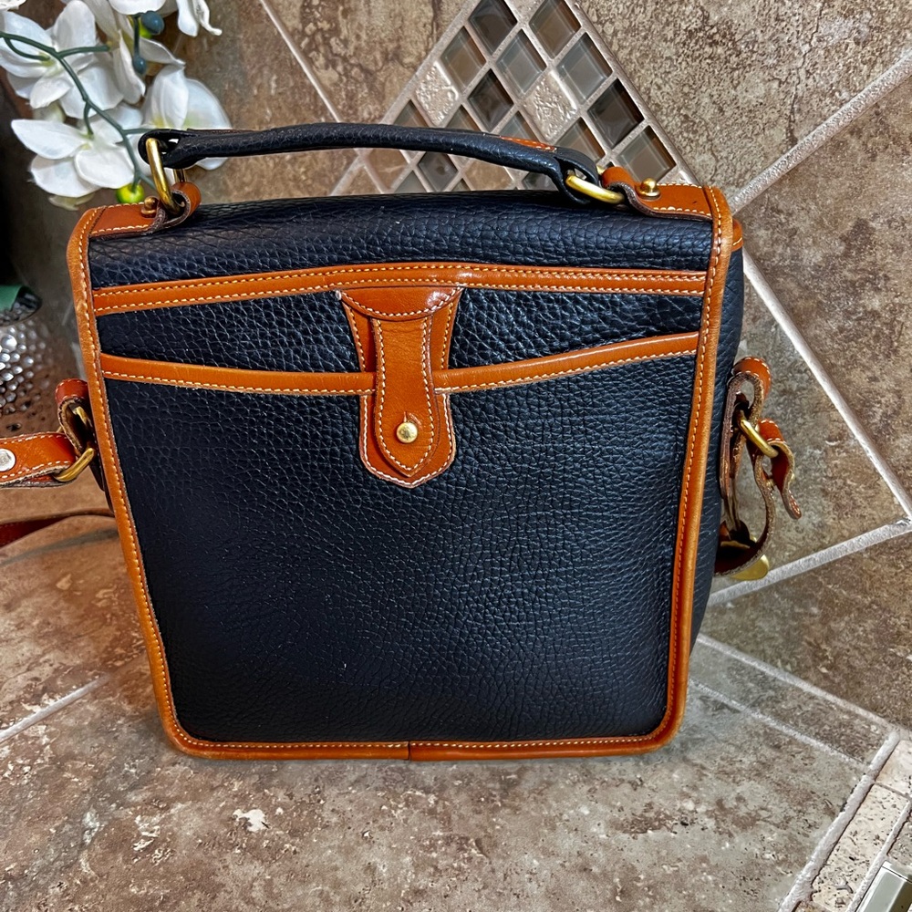 Dooney & Bourke Black and Tan Leather Messenger Bag - Picture 2 of 15
